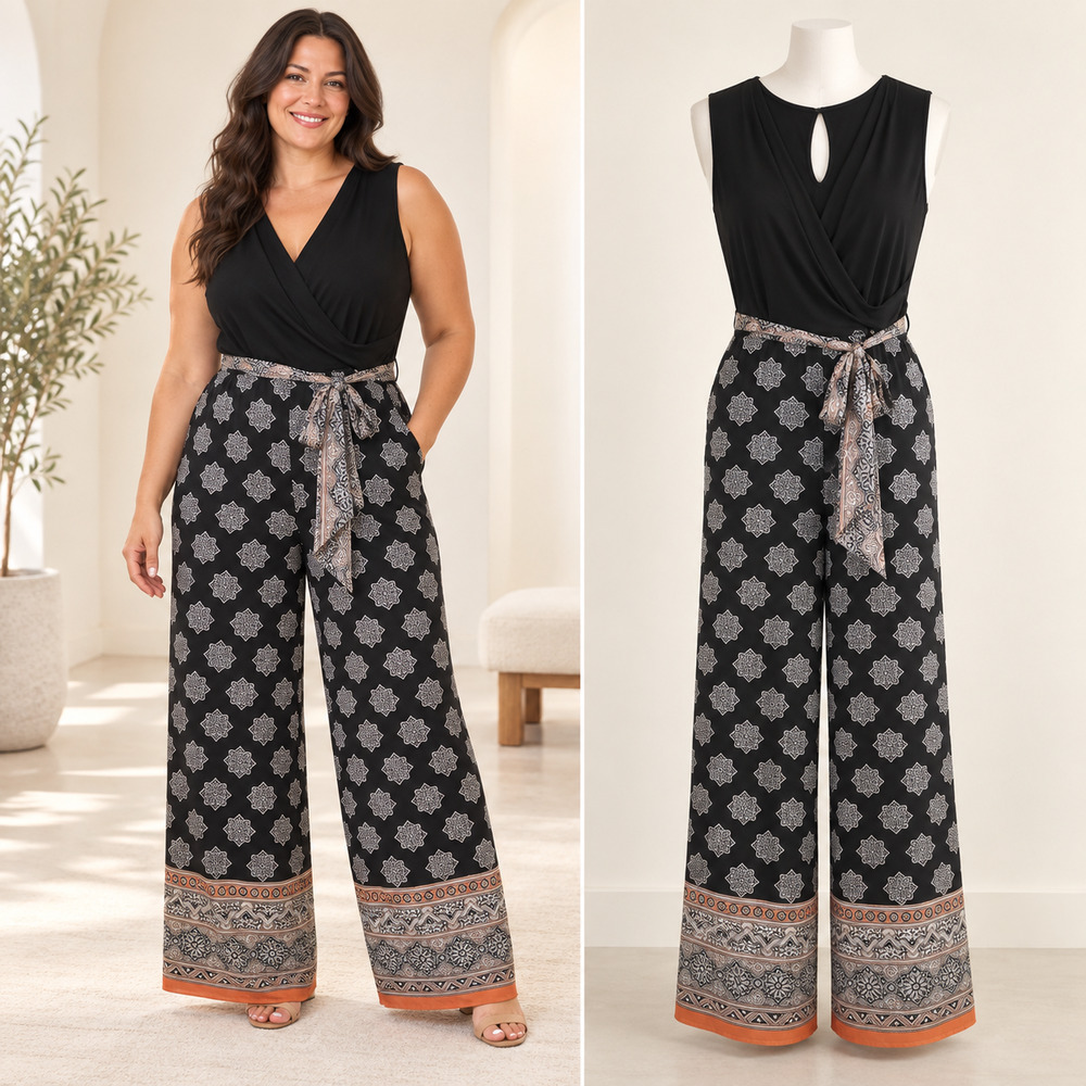 JET 1946 Black Medallion Wide Leg Jumpsuit XL Fits 16/18